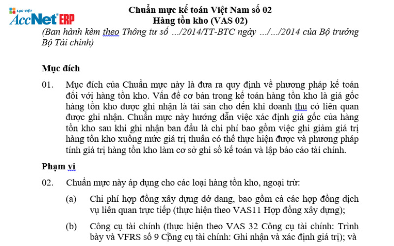 chuẩn mực kế toán hàng tồn kho