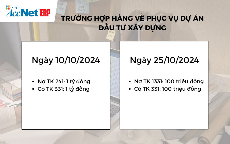 Hạch toán hàng về phục vụ dự án đầu tư xây dựng