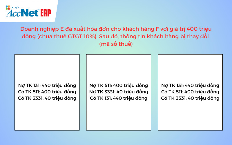 Hạch toán HĐTT do thay đổi thông tin khách hàng