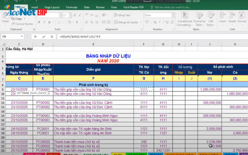 cách làm sổ cái trên excel