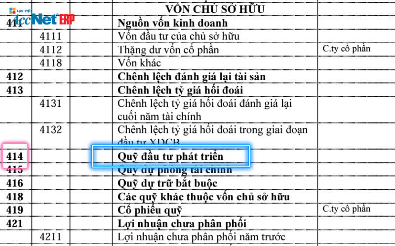 quỹ đầu tư phát triển là tài khoản gì