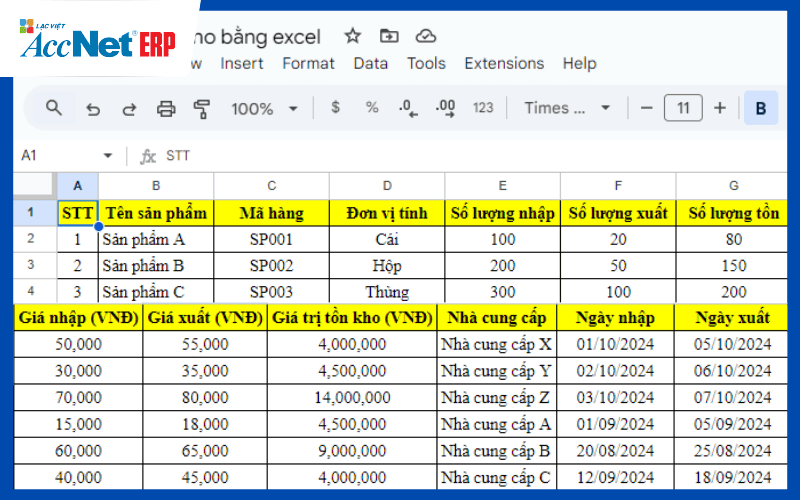 cách quản lý kho hiệu quả bằng excel