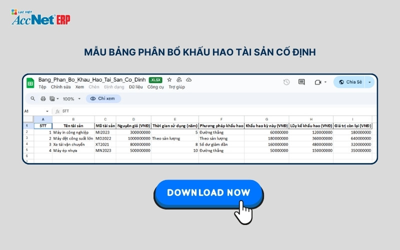 bảng phân bổ khấu hao tài sản cố định