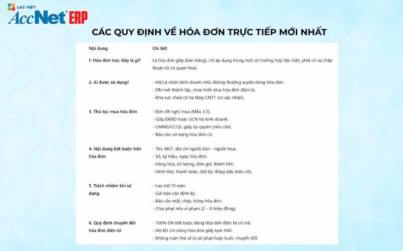 quy định về hóa đơn trực tiếp